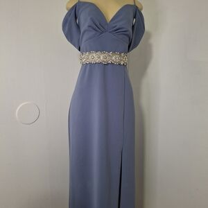 💋Sachin + Babi Periwinkle One-Shoulder Evening Gown with Jeweled Waist💋